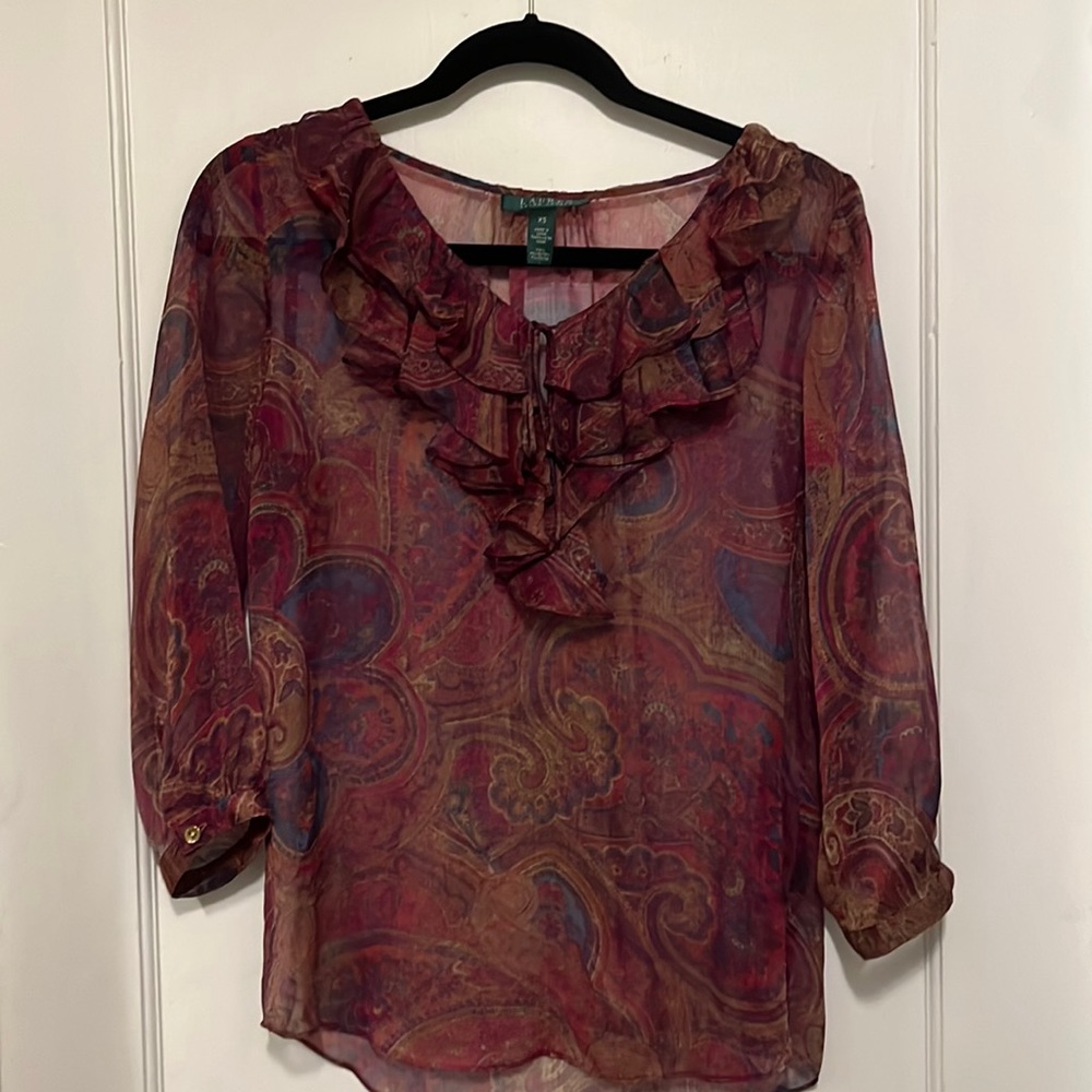 Lauren by Ralph Lauren sheer peasant blouse